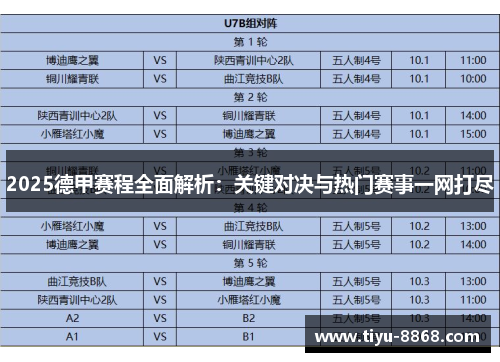 2025德甲赛程全面解析：关键对决与热门赛事一网打尽